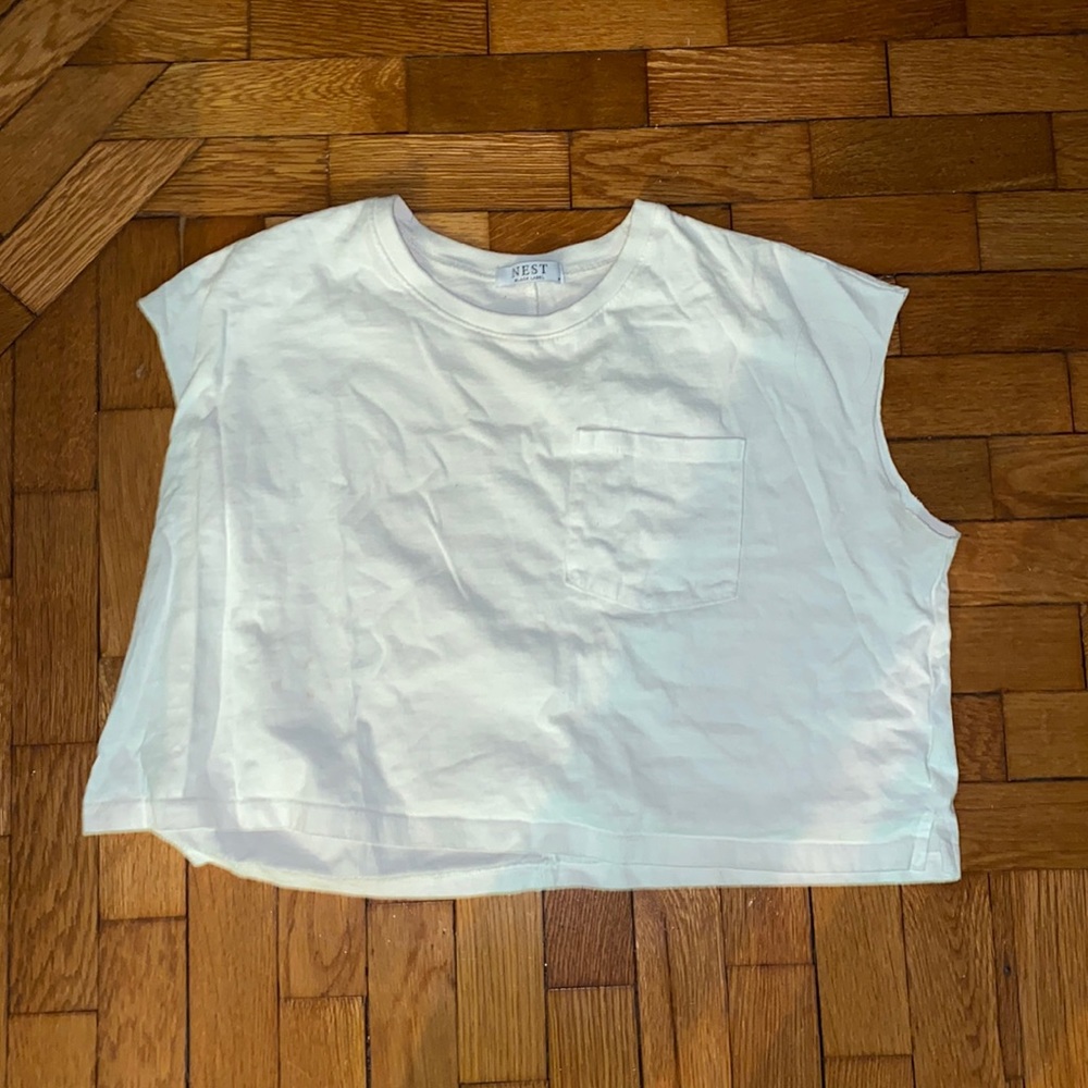 White muscle tank pocket tee